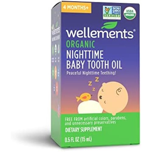 Wellements Organic Nighttime Baby Tooth Oil for Teething, Free from Dyes, Parabens, Preservatives, 0.5 Fl oz
