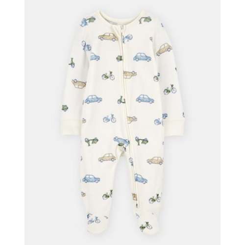 Baby Boy Car Print 2-Way Zip PurelySoft Sleep & Play Pajamas - Ivory | Carter's