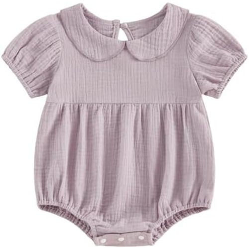 Baby Boy Girl Bubble Romper Solid Color Collar Bodysuit Infant Muslin Summer Clothes