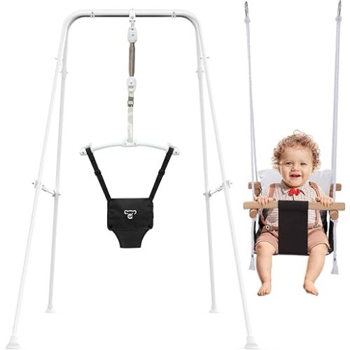 2 in 1 Baby Jumper & Swing, Baby Jumper for Indoor and Outdoor Use, Baby Swing with Foldable Stand, Stable Toddler Swing Set