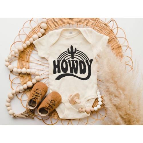 Unisex Howdy Cactus Onesie Baby Shower Gift Western Family
