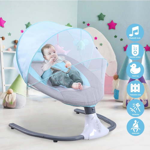 HAOUUCYIN Electric Baby Swing, bluetooth Music Infant Bouncer with 12 Lullabies for Boys Girls, Blue