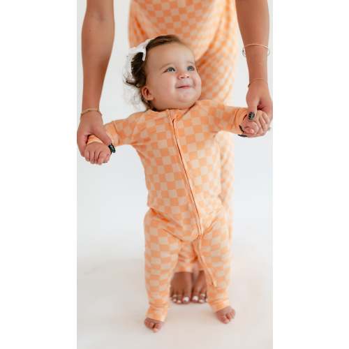 Infant Romper in Orange Checkered