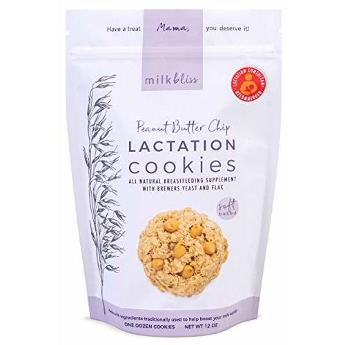 MilkBliss Peanut Butter Chip Soft Baked Lactation Cookies for Breastfeeding, All Natural and GMO Free Lactation Boosting Ingredients! Oats, Flaxseed, Brewers Yeast. 12 Count.