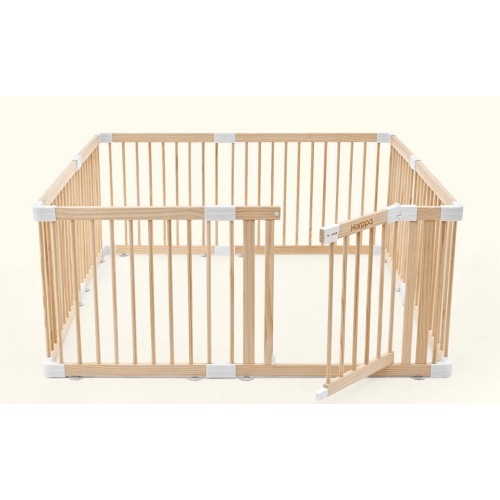 HARPPA Wooden Baby Gate Playpen | Non-Toxic Foldable DIY Adjustable Play Yard for Infants & Toddlers – Natural Finish Baby Fence for Small & Large Spaces