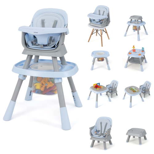 INFANS 9 in 1 High Chair, Convertible Baby Highchair for Babies and Toddlers, Table and Chair Set Building Block Infant Dining Booster Seat, Kids Stool with Activity Children Play Kitchen