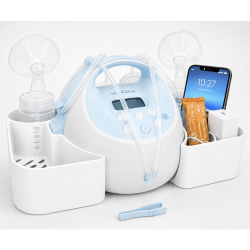 (White) Breast Pump Caddy Compatible with Spectra S1 & S2, Snap-On Bottle Holder & Cord Organizer for Pumping Accessories, Nightstand & Countertop Storage (White)