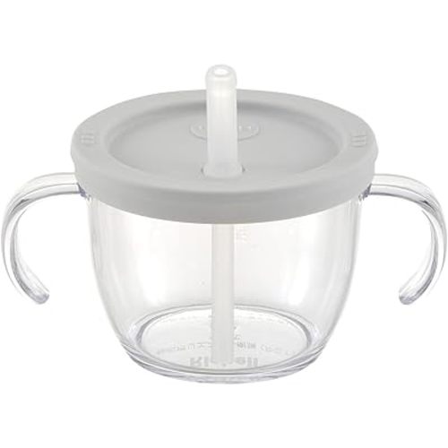 Push Flow Training Sippy Cup with Silicone Straw and Handles, 5 oz, for baby 6 month+ Light Gray