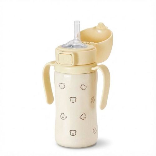 Grosmimi Stainless Steel Straw Cup with Flip Top 10oz - Bear Butter