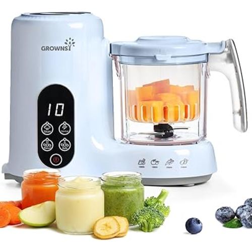 Grownsy Baby Food Maker with Steam Basket, One Step Baby Food Processor Steamer Puree Blender Grinder Mills Machine, Auto Cooking Grinding and Sterili-zing for Healthy Homemade Baby Food, Blue