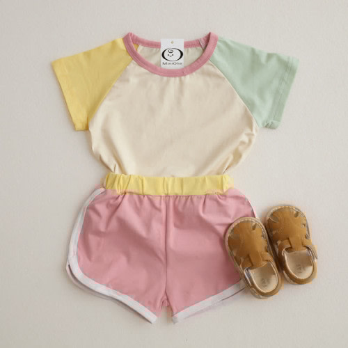 Contrast Sleeves T-shirt + Shorts Set - 12-18m
