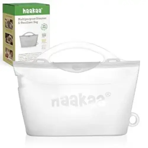 Haakaa Silicone Microwave Steamer & Steriliser Bag, 70oz/2000ml Large Capacity Reusable Steaming Bags for Baby Bottles,Breast Pump,Accessories,Pacifiers,Teethers, Great for Home&On The Go,Frosted /1PC