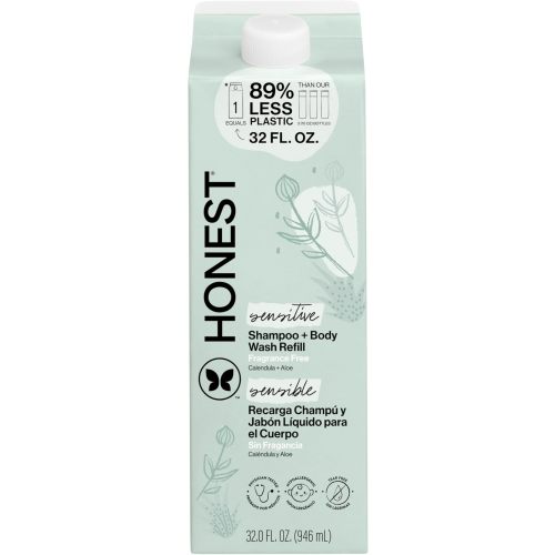 The Honest Company 2-in-1 Cleansing Shampoo and Body Wash for Sensitive Skin, Gentle Tear-Free, Hypoallergenic with Naturally Derived Ingredients, Fragrance-Free, 18 fl oz