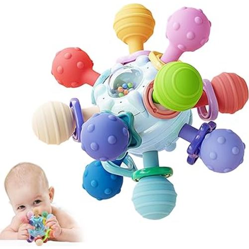 Baby Sensory Montessori Toy - Infant Teething Relief - Teethers for Newborn - Developmental Rattles Chew toys Gifts for 0 3 6 9 12 18 Months Girl Boy -Toddler Travel Toy for 1 2 One Year Old