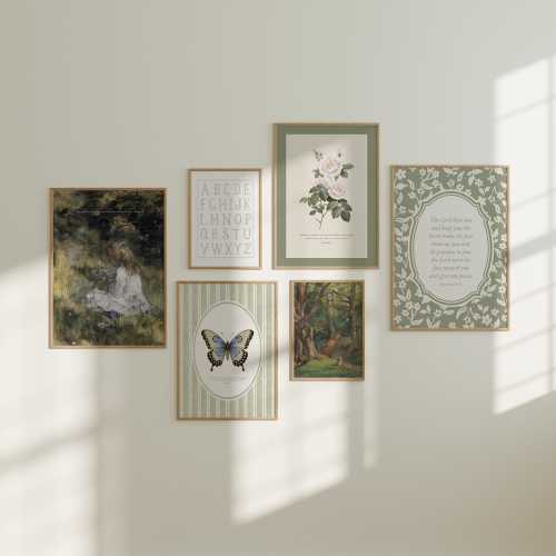 Garden Nursery Decor Bible Verse Print Set of 6 Christian Gallery Wall Sage Green Girl Room Enchanted Forest Wall Art Floral Scripture Baby