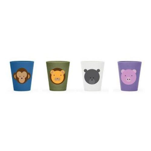 Red Rover 8oz 4pk Bamboo Kids' Animal Cups: Stackable Toddler Drinkware, Dishwasher-Safe, Gray