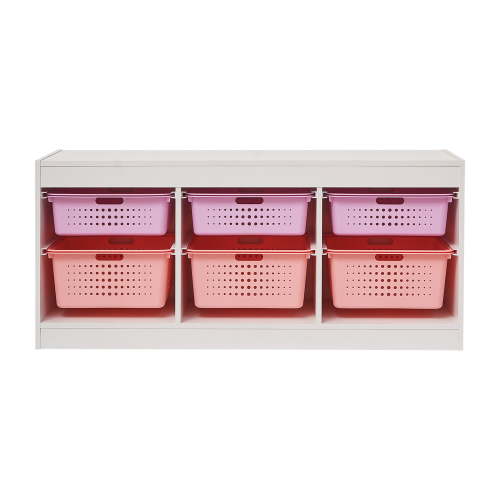 Your Zone Wooden Kids Horizontal Sliding Bin Organizer with 6 Storage Bins, Pink, Age 3+