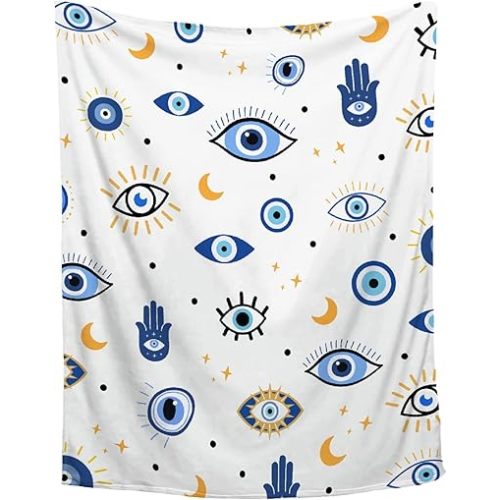 Evil Eye Throw Blanket,Plush & Comfy Magic Evil Eye Pattern Flannel Blanket,Evil Eye Gift for Women,Evil Eye Decor for Car Couch Bedroom All Seasons,30"x40"-Toddlers/Pets Size