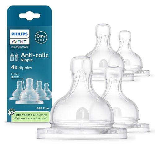 Philips Avent Anti-Colic Baby Bottle Nipples, Slow Flow, BPA-Free, 4-Pack