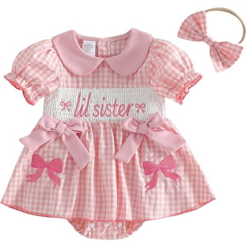 Baby Girl Outfit Newborn Clothes Cute Embroidery Romper Dress Puff Short Sleeve Plaid Skirt Hem Jumpsuit