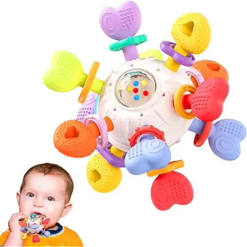 Infinno Baby Teething Toy & Rattle – BPA-Free Silicone Sensory Toy for 0-12 Months – Safe, Multi-Functional Teether with Bright Colors – Ideal Gift for Baby Boys & Girls