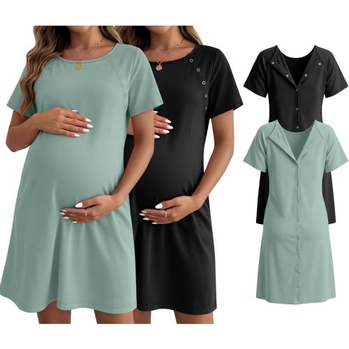Huukeay 2 Pack Labor and Delivery Hospital Gown, 2-Color, Large