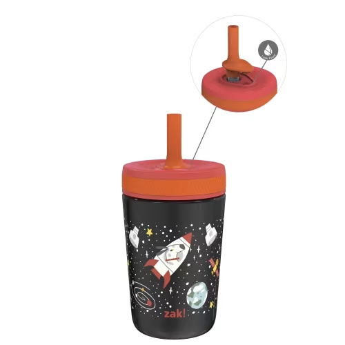 Zak Designs 12oz Vacuum Insulated Stainless Steel Kid's Travel Cup with Straw and Spacehips Design