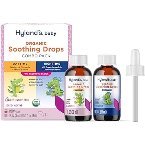 Hyland's Baby Organic Daytime and Nighttime Soothing Drops Combo Pack, Drops for Oral Discomfort, 2 oz.