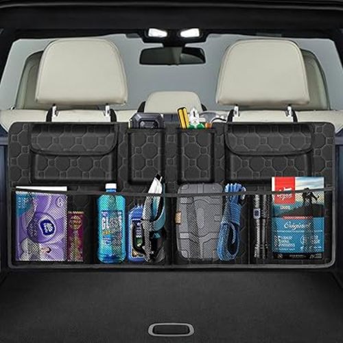 Car Trunk Organizer, Super Capacity Backseat Car Organizer for SUV/Truck/MPV(42"*18"), Hanging Car Storage Organizer with 8 Pocekts, Car Accessories for Women and Men- Black