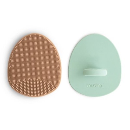 Mushie Cradle Cap Brush - Natural/Cambridge Blue - 2pk