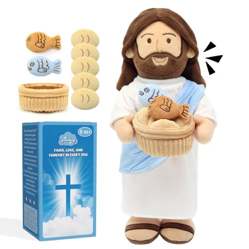 Yelakey Speaking Jesus Plush Doll,14'' Interactive Stuffed Jesus Plushie Talk Bible Verses,1 Story,2 Songs for Easter Christmas Baptism Gift for Baby Girls & Kids