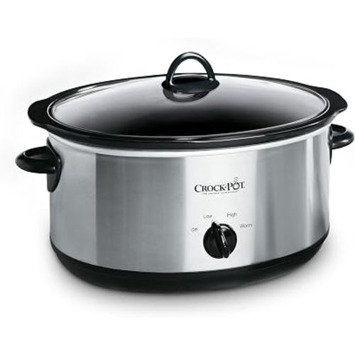 Crock-Pot 7-Quart Manual Slow Cooker, Family Size Serves 8+ People & Fits 6-lb Roast, Removable Stoneware with Warming Setting, Dishwasher Safe for Easy Cleanup, Stainless Steel