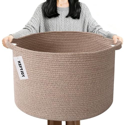 90L Extra Large Blanket Basket,Woven Rope Laundry Basket-Brown