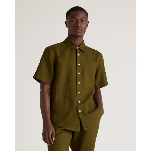 Men's 100% European Linen Short Sleeve Shirt in Martini Olive