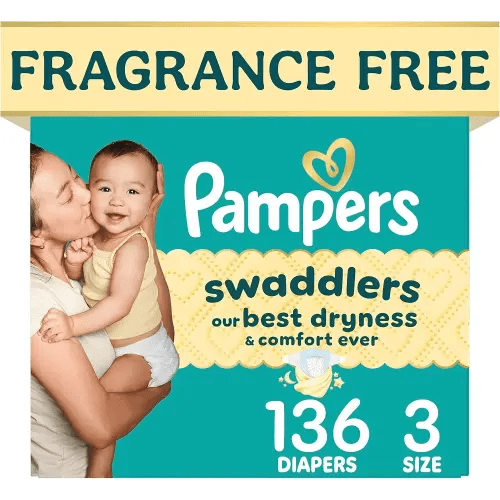 Swaddlers Diapers, Size 3 (13-26 lbs), 136 Count, Fragrance Free, Hypoallergenic, Absorbent, Pediatrician Recommended, Skin Safe