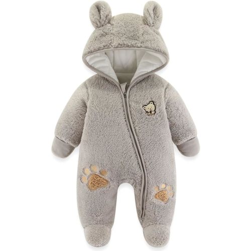 Fairy Baby Newborn Baby Snowsuit Bear Outfit Footie Romper Winter Thick Fleece Jumpsuit Infant Coat for Girls Boys 0-12M