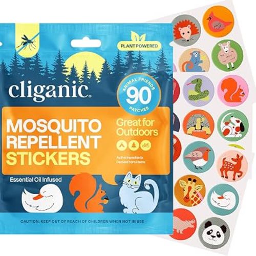 Cliganic Mosquito Repellent Stickers for Kids & Adults (90 Pack) - Animal Patches, Natural DEET-Free, Essential Oil Infused, Insect Repelling Garments