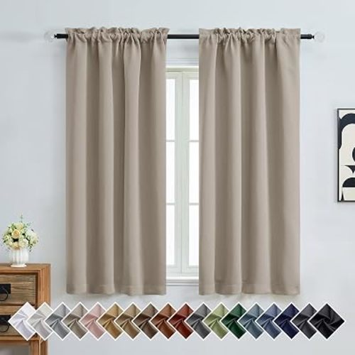 OVZME Stone Blackout Curtains for Bedroom 63 Inches Long 2 Panels, Thermal Insulated Room Darkening Curtains for Living Room, Dual Rod Pocket Blackout Drapes, 2x40Wx63L Inches
