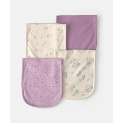 Baby Girl 4-Pack Cherry Floral Burp Cloths - Purple/Ivory