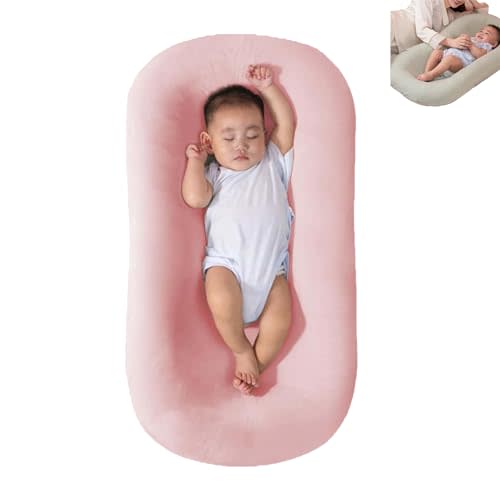 LBHGRMF Baby Lounger Pillow, Bionic Design Baby Nest Sleeper Baby Lounger for Newborn 0-24 Months, Soft Organic Cotton Breathable Lounger Pillow for Infants (Light Pink 0-24 Months)