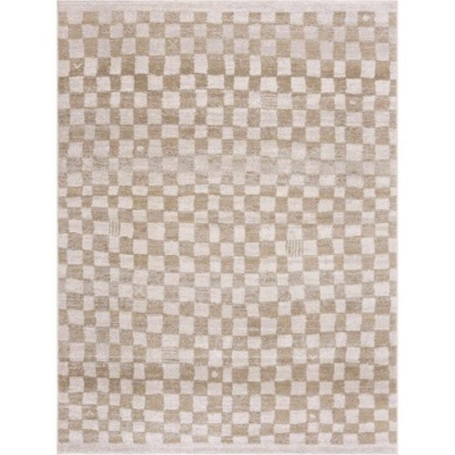 Hauteloom Logic Modern Checkered Area Rug - Contemporary Geometric Carpet for Living Room, Bedroom, Kids Room, Nursery - Cream, Gold - 5'3" x 7'