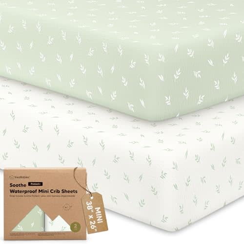 2 Pack and Play Sheets, Waterproof Mini Crib Sheet Fitted 38x26 (Herb) | Organic Cotton, Pack N Play Sheets for Graco Pack and Play Mattress, Toddler Playard Baby Crib Sheet, Neutral for Boys, Girls