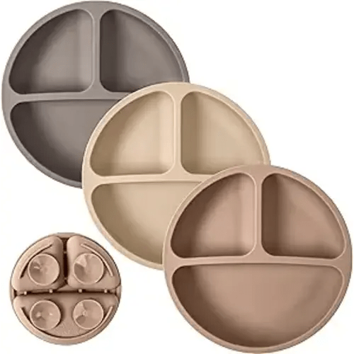 WeeSprout Suction Plates for Babies & Toddlers - 100% Silicone, Dinnerware Stays Put, Divided Design for Picky Eaters, Microwave & Dishwasher Friendly, 3 Pack