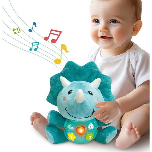iPlay, iLearn Baby Dinosaur Musical Toys, Newborn Boys Gift, Soft Dino Plush Stuffed Animal, Infant Light Music Time, 1st Valentine's Easter Basket Stuffer 0 1 2 3 6 9 12 18 Month 1-3 Yrs Toddler Girl