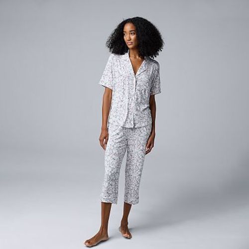 Women's Simply Vera Vera Wang Short Sleeve Notchneck Pajama Top & Capri Pajama Pants Set