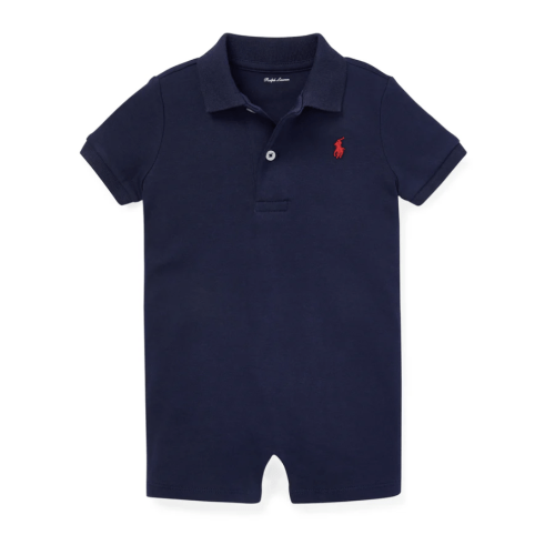 Cotton Interlock Polo Shortall in Navy | Over The Moon | 6 or 9 months