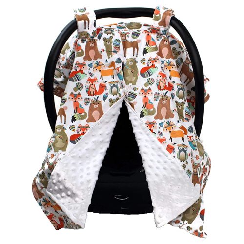 Dear Baby Gear Deluxe Baby Car Seat Canopy Cover, Tribal Woodland Forest Animals, Dot, White