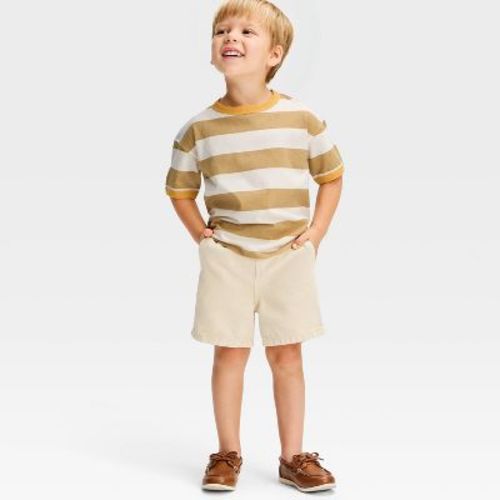Toddler Boys' Short Sleeve Rugby Striped T-Shirt - Cat & Jack™ Cream 18M