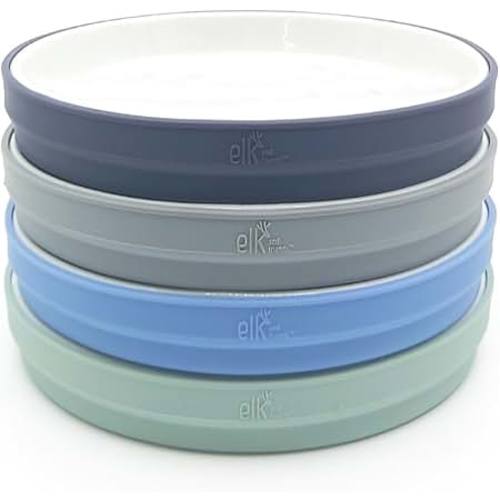 Elk and Friends 7.8" Porcelain Plates + Sleeves | 4pk | Silicone Sleeves | Non Divided Plates