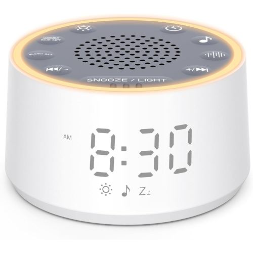 Dreamegg Sound Machine with Nursery Lamp - Sound Machine Baby, Soothing Sounds, Timer, Memory Function, 10 Colour Night Light, White Noise Machine Alarm Clock for Newborn Baby Registry Gift, White